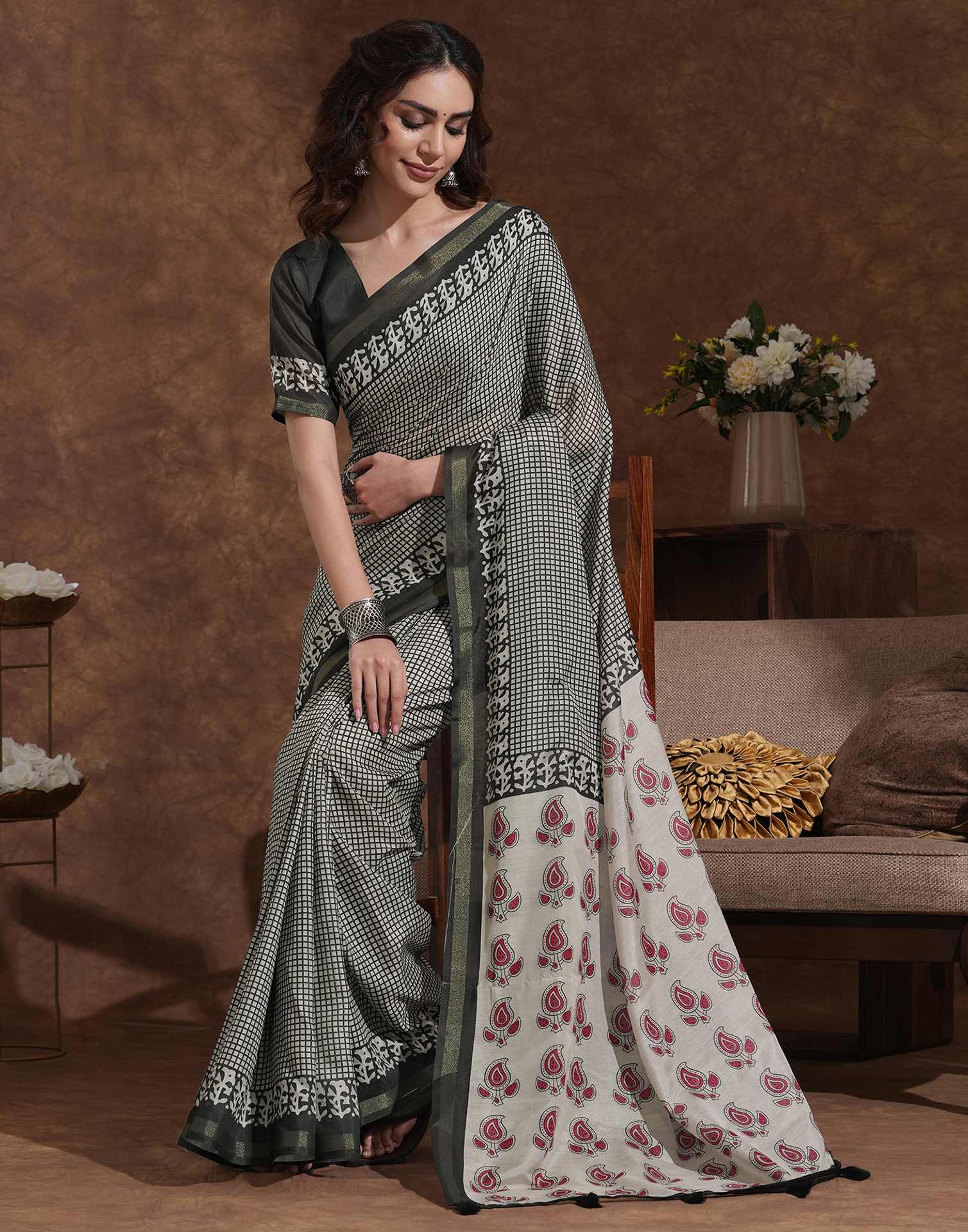 Black Silk Printed Saree