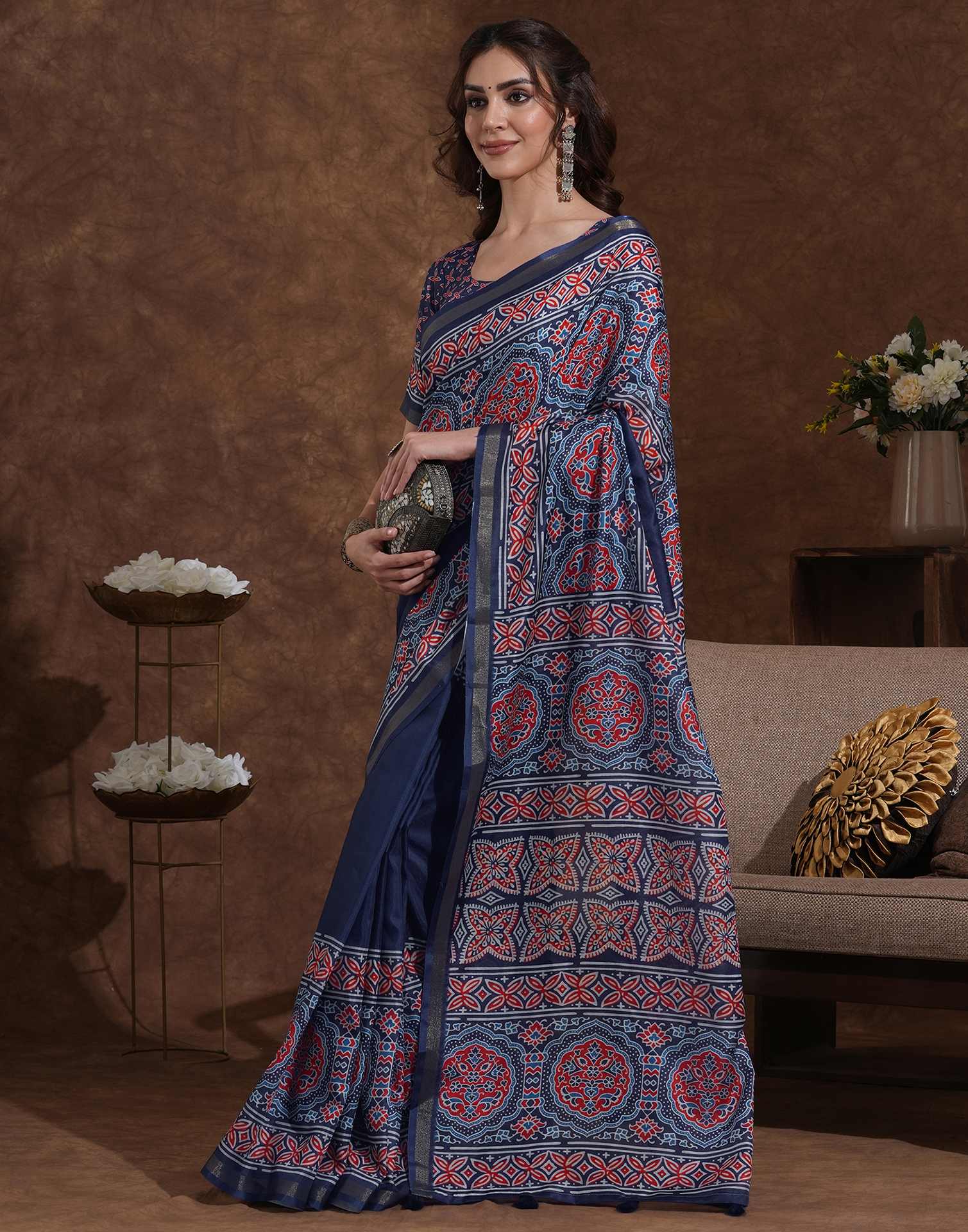 Blue Silk Printed Saree