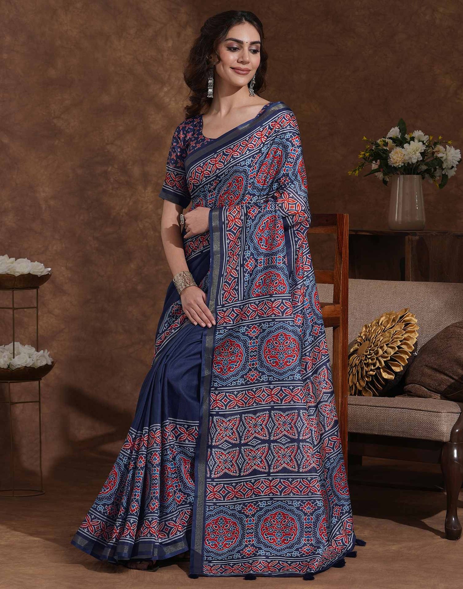 Blue Silk Printed Saree