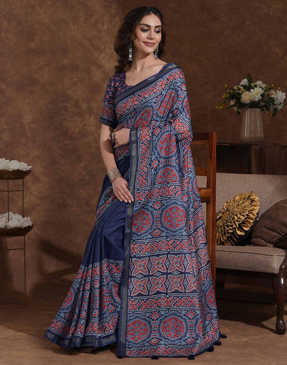 Blue Silk Printed Saree