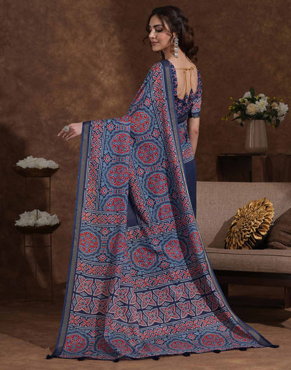 Blue Silk Printed Saree