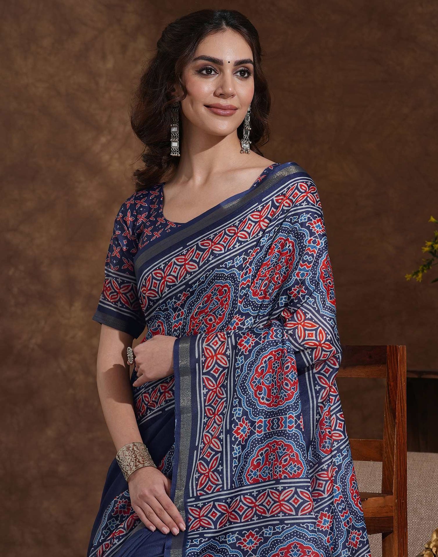 Blue Silk Printed Saree