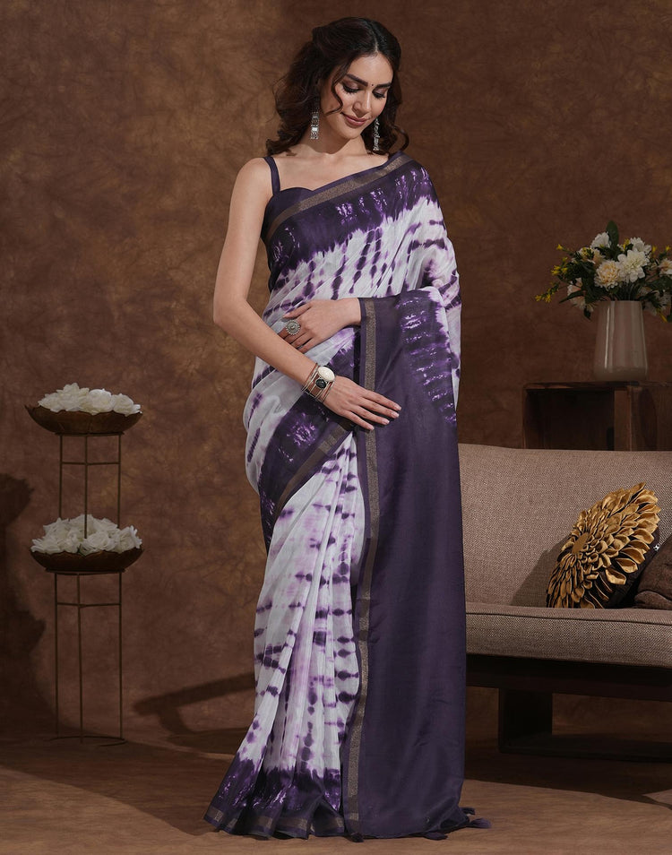 Off White Silk Printed Saree