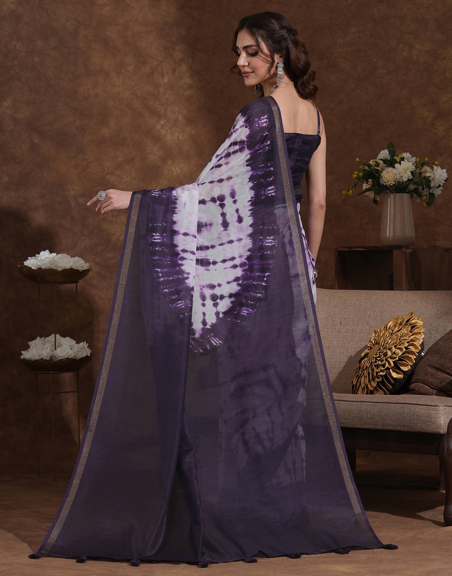 Off White Silk Printed Saree