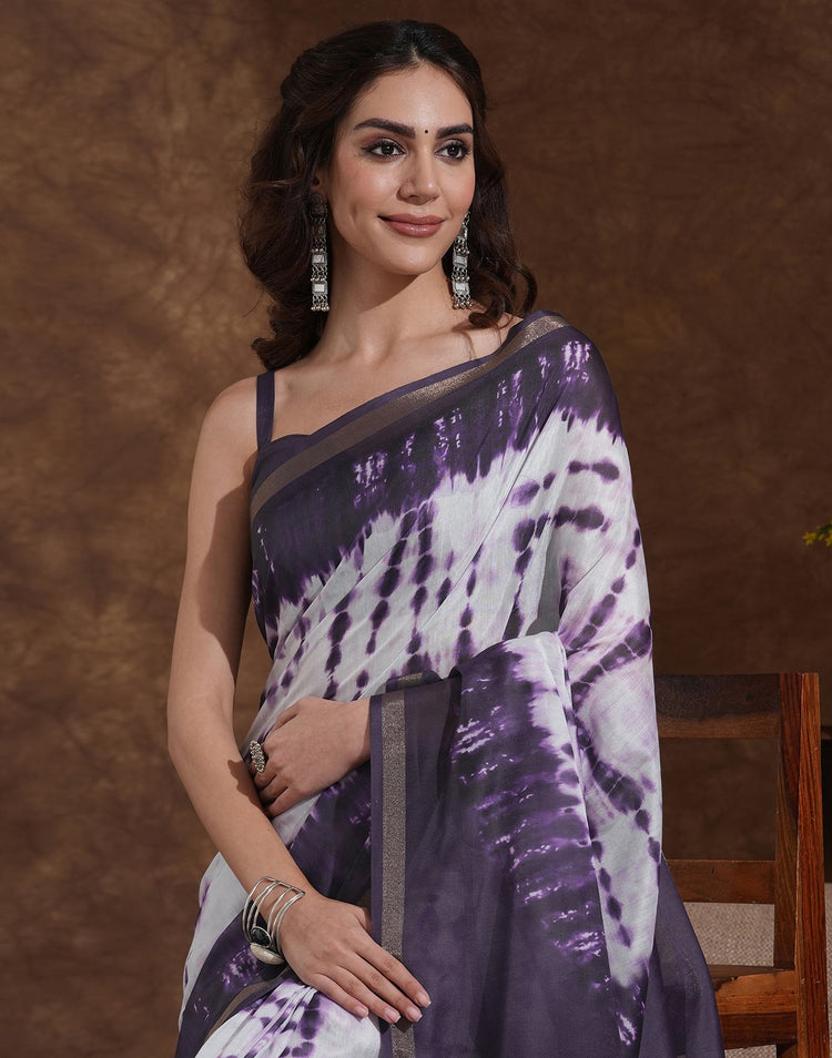 Off White Silk Printed Saree