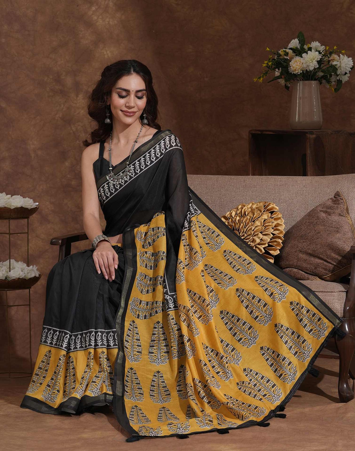 Black Silk Printed Saree