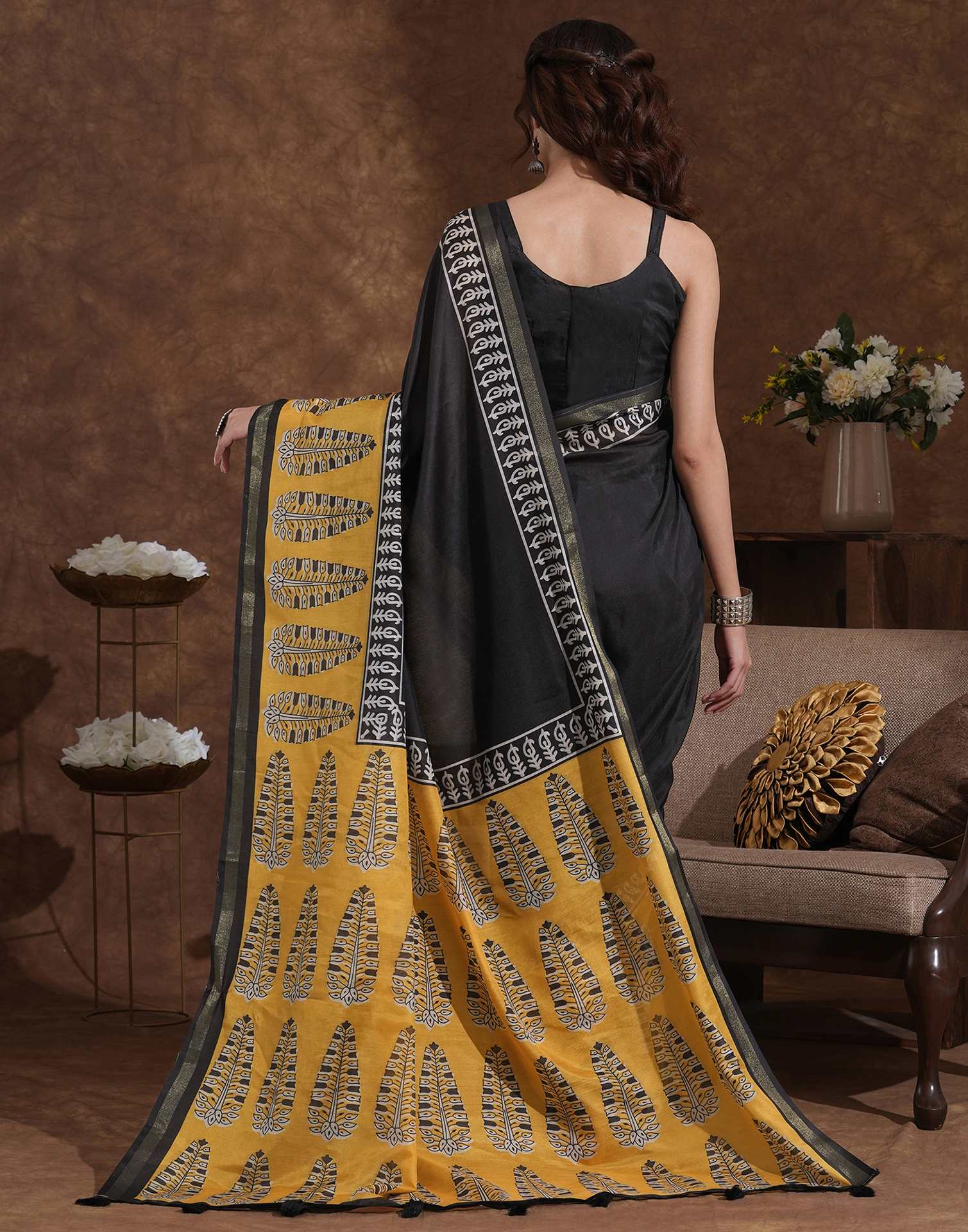 Black Silk Printed Saree