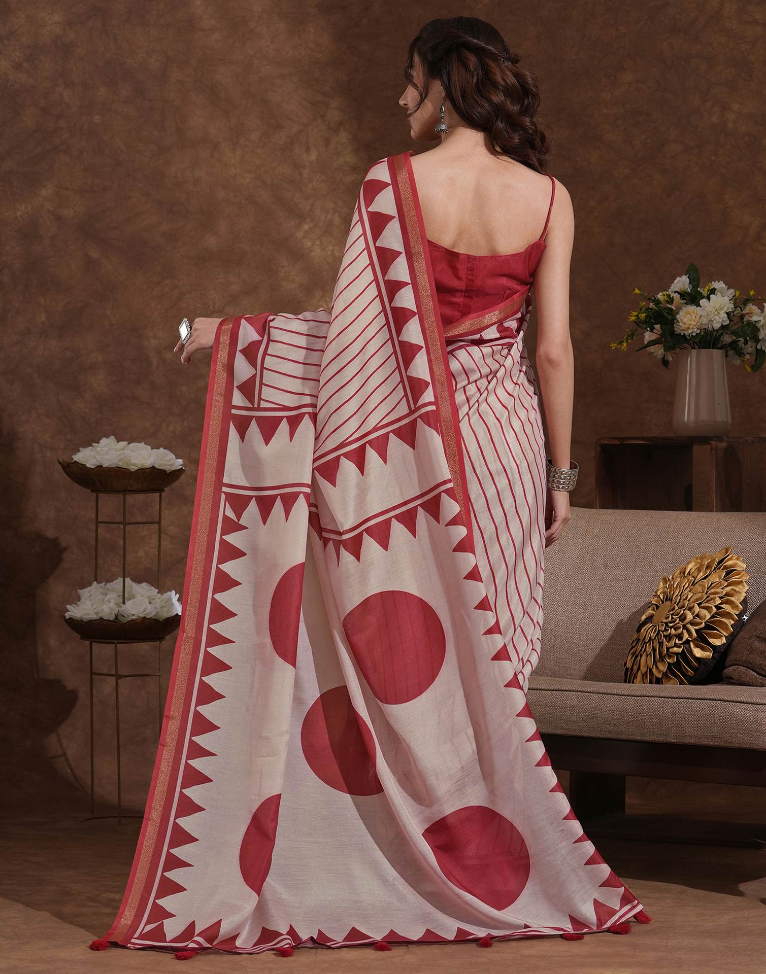 Dusty Peach Silk Printed Saree