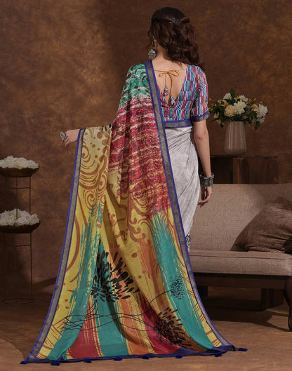 Beige Silk Printed Saree