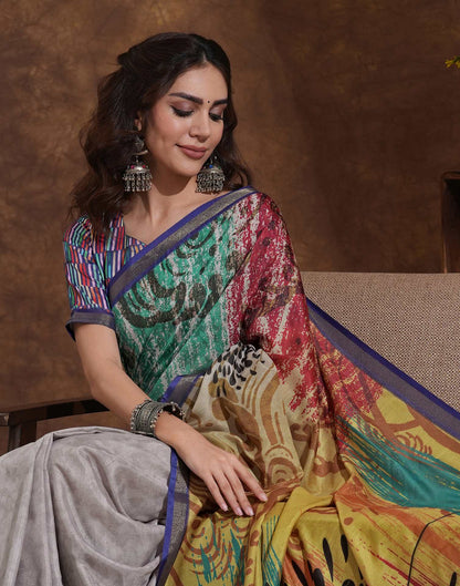 Beige Silk Printed Saree