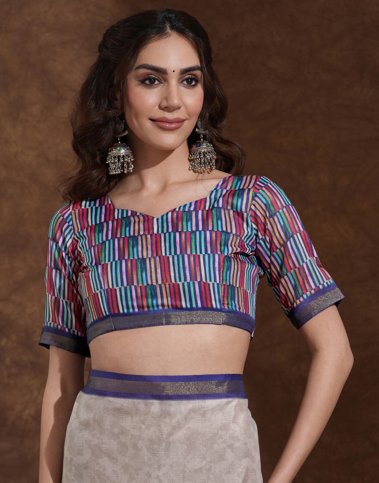 Beige Silk Printed Saree
