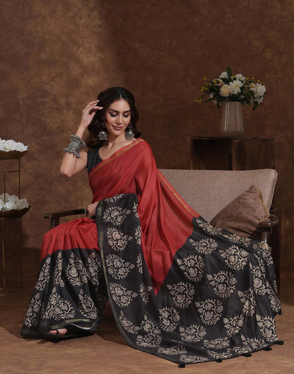Orange Silk Printed Saree