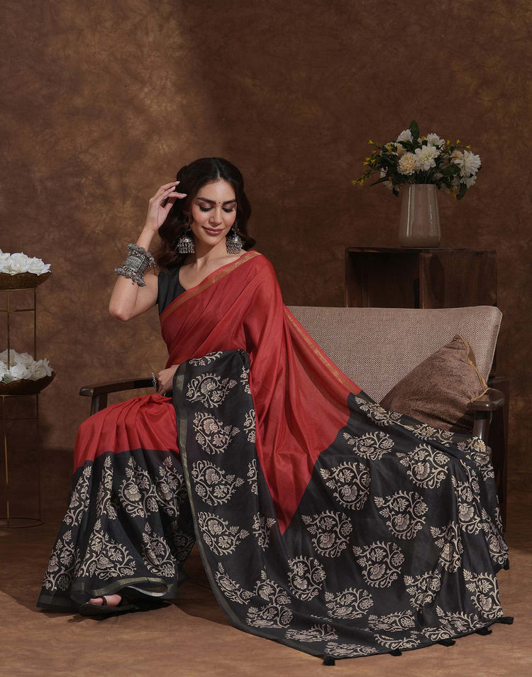 Orange Silk Printed Saree