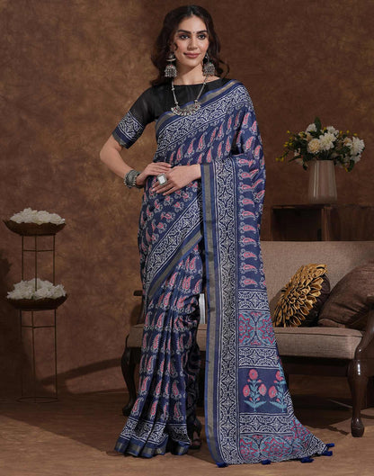 Blue Silk Printed Saree