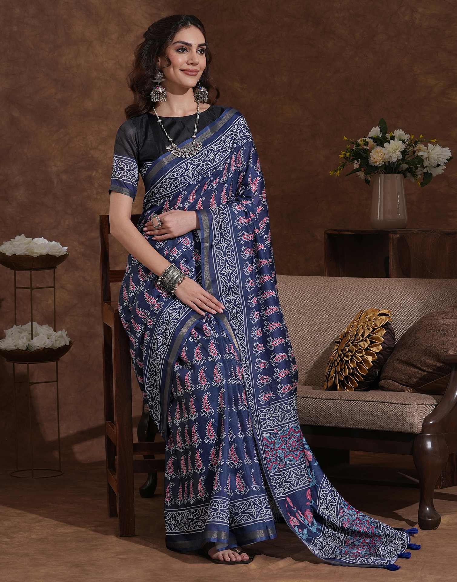 Blue Silk Printed Saree