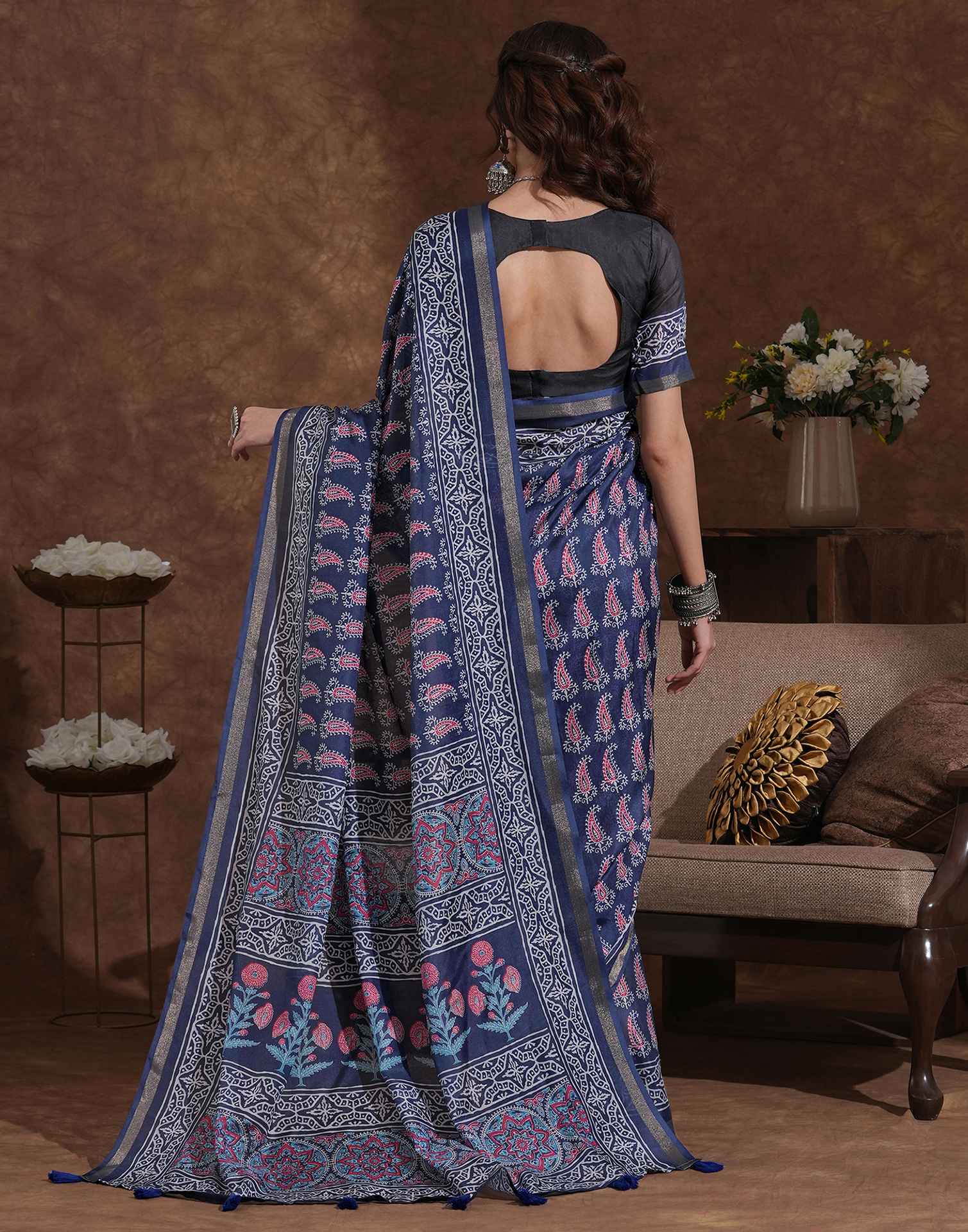 Blue Silk Printed Saree