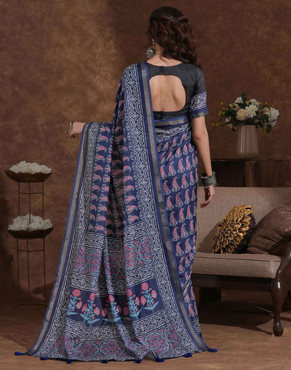 Blue Silk Printed Saree