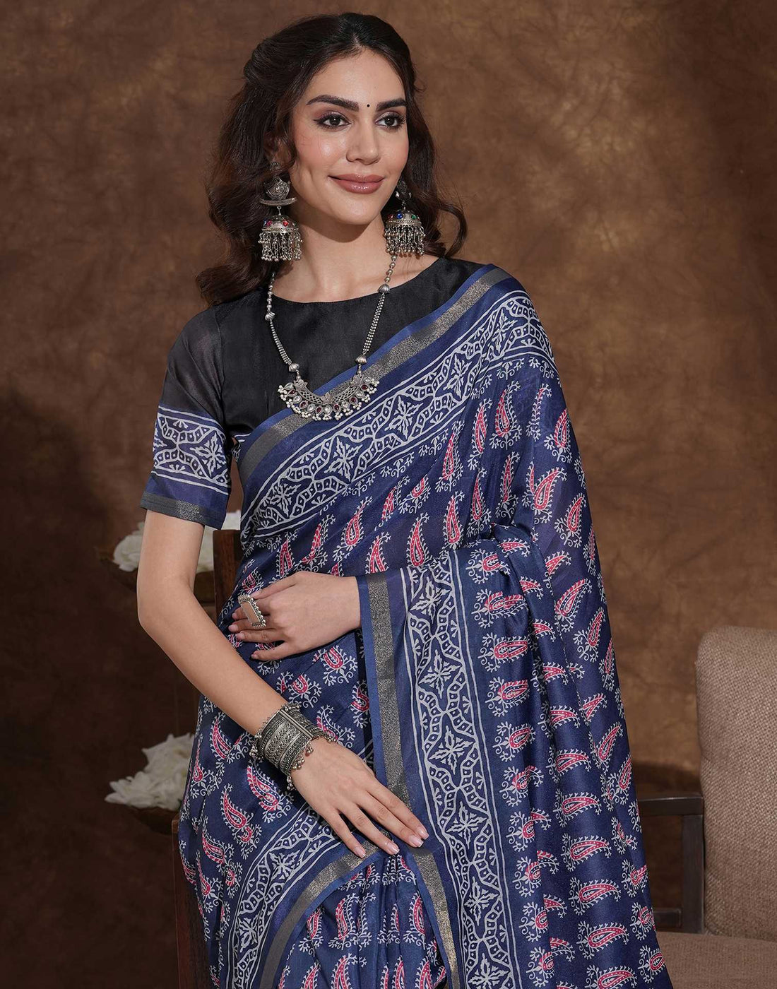 Blue Silk Printed Saree
