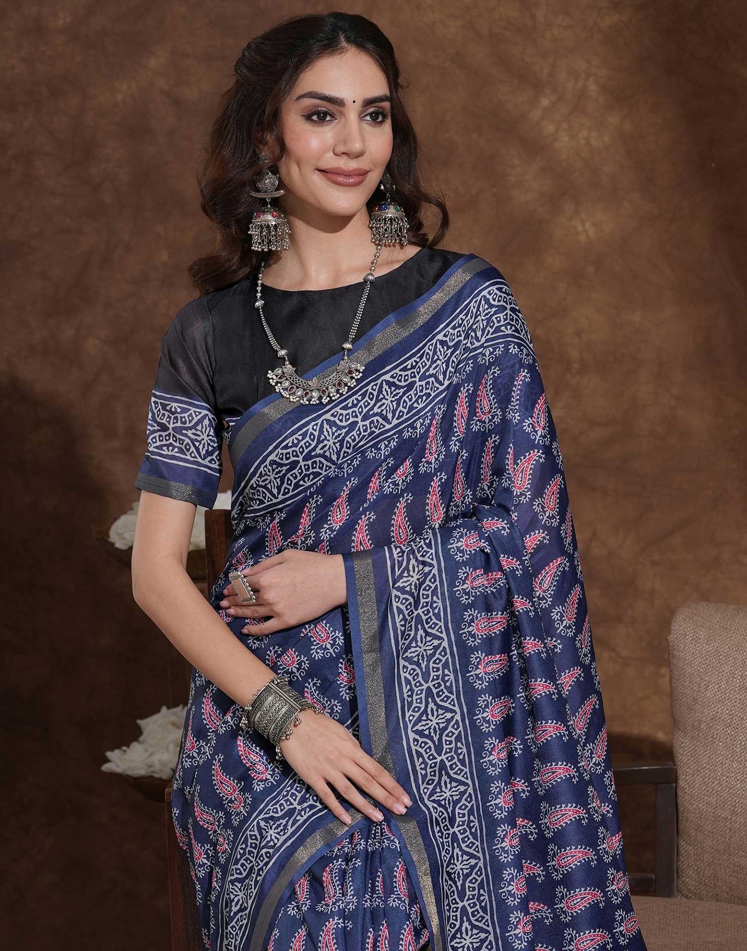 Blue Silk Printed Saree