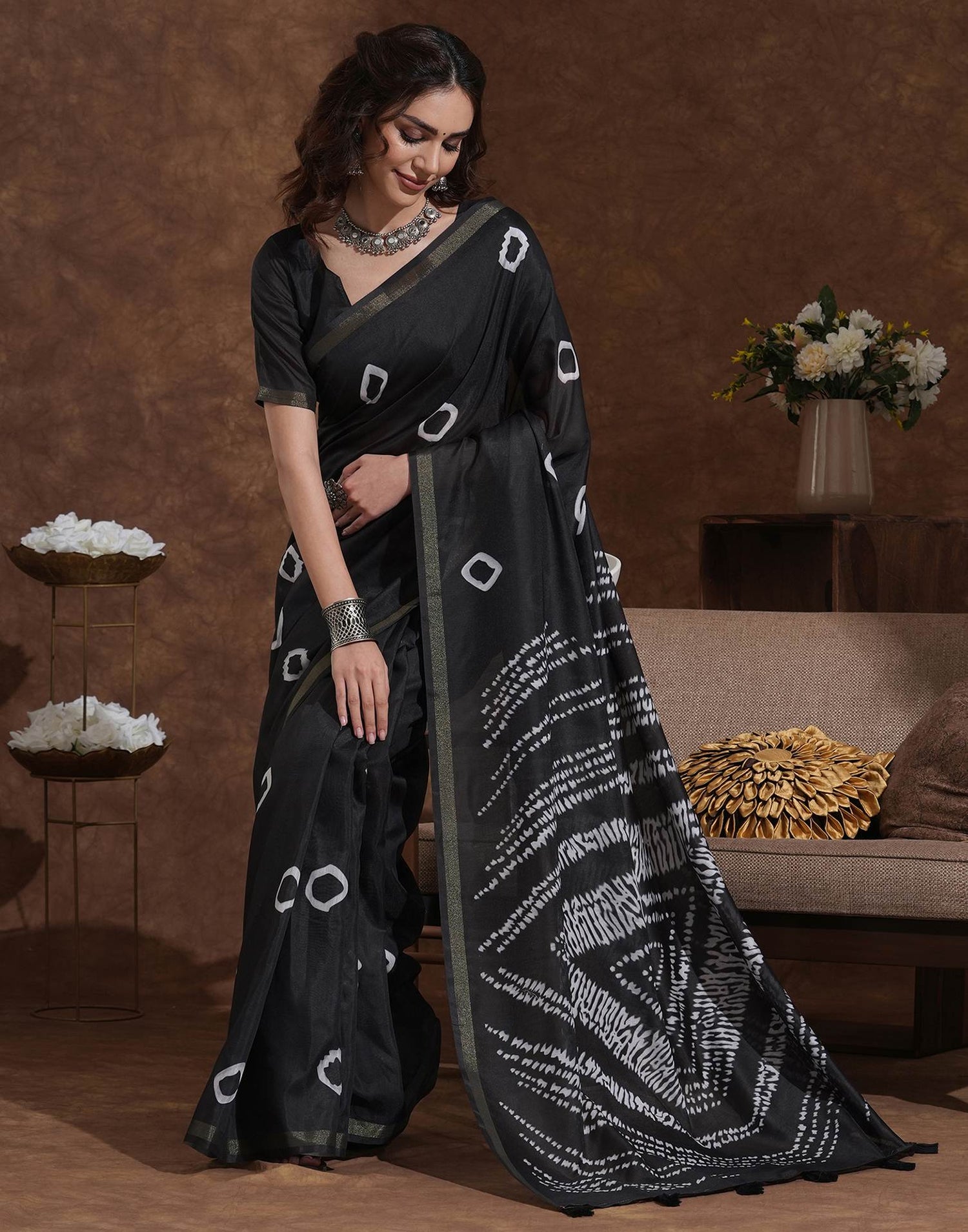 Black Silk Printed Saree