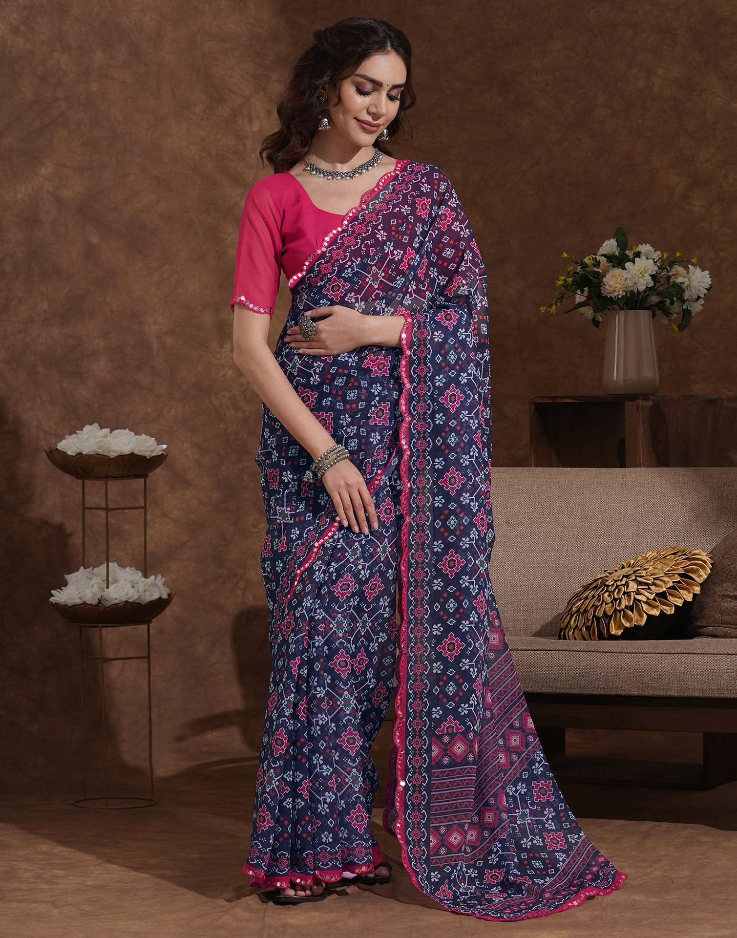 Blue Georgette Printed Saree
