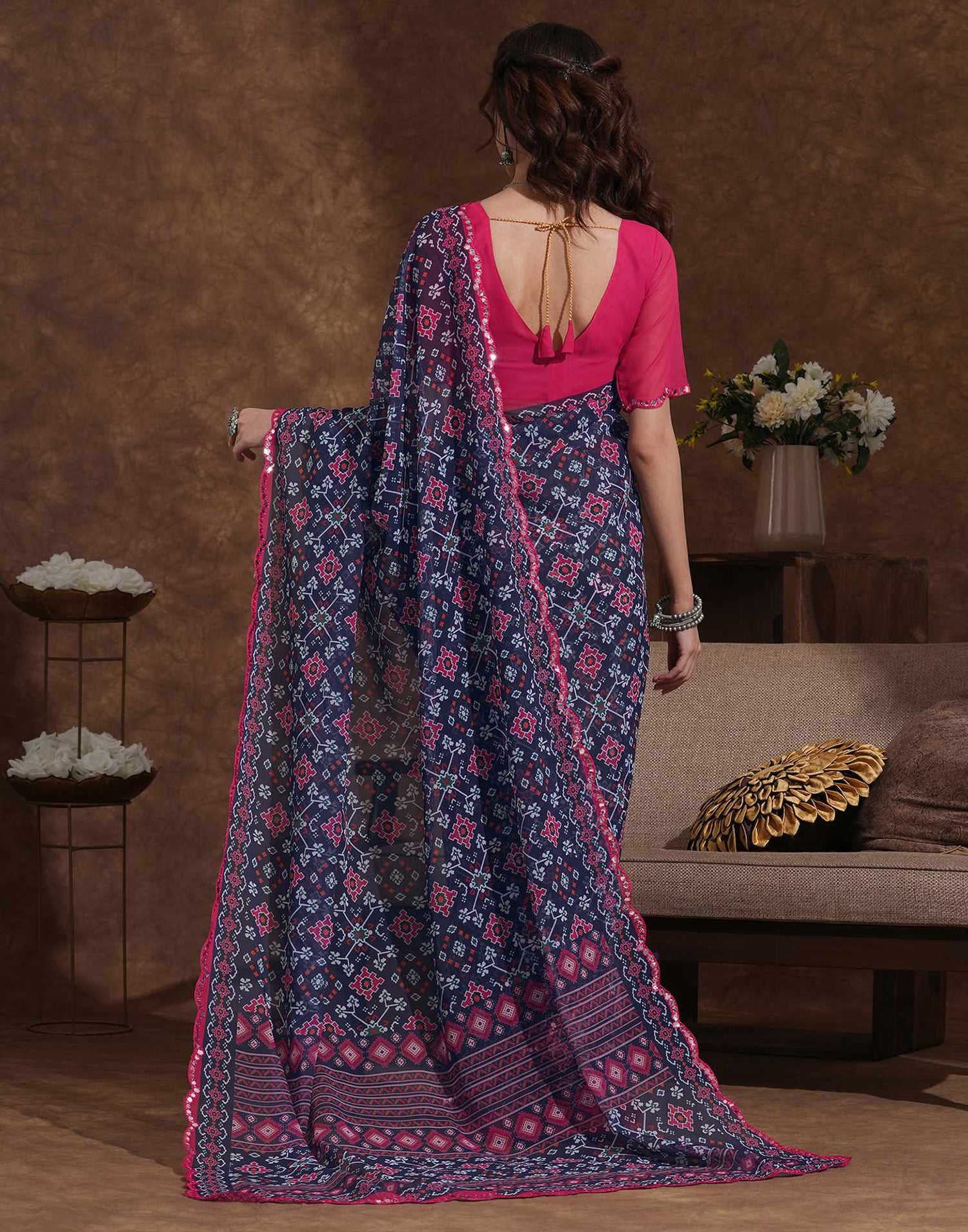 Blue Georgette Printed Saree
