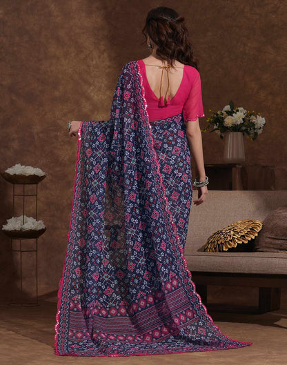 Blue Georgette Printed Saree