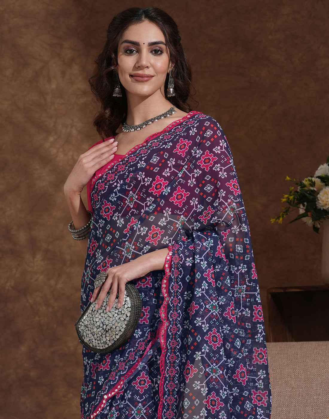 Blue Georgette Printed Saree