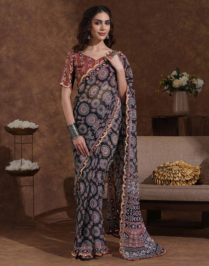 Black Georgette Printed Saree