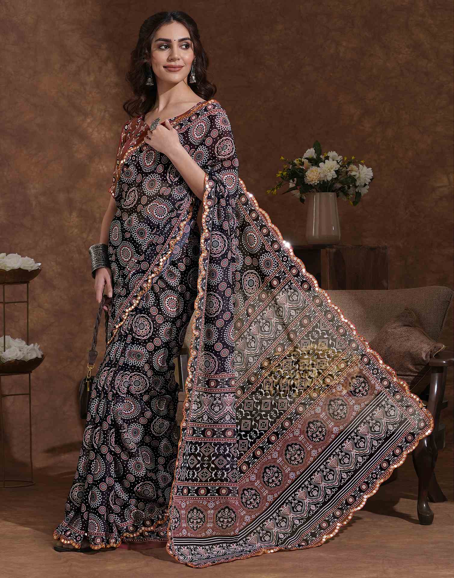 Black Georgette Printed Saree