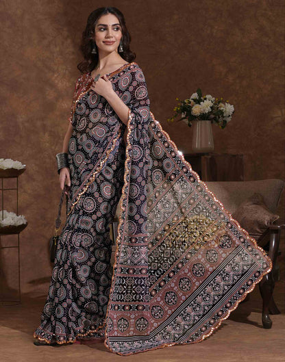 Black Georgette Printed Saree