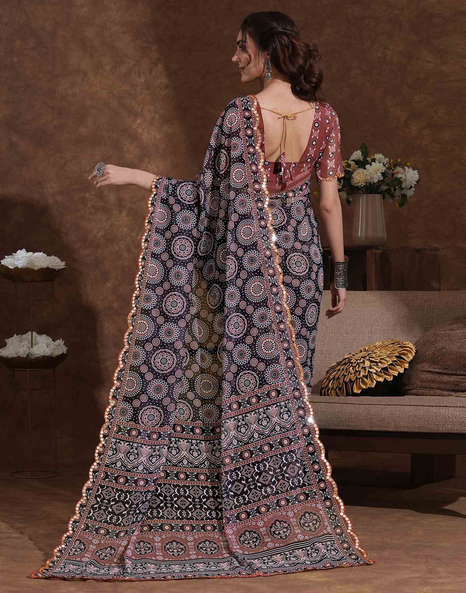 Black Georgette Printed Saree