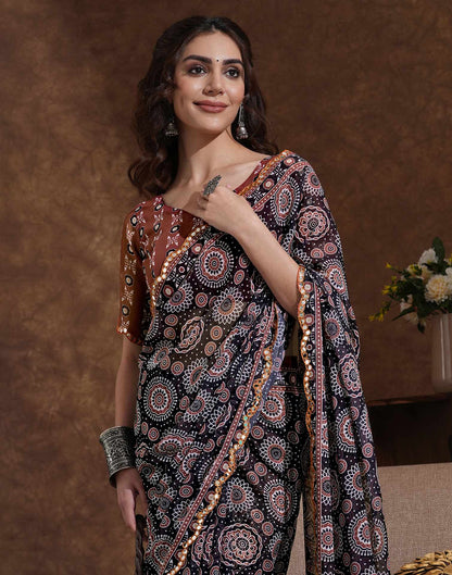Black Georgette Printed Saree