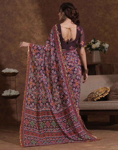 Dusty Wine Georgette Printed Saree