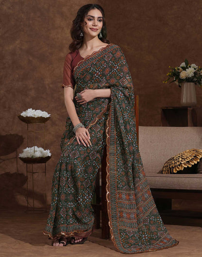 Dark Green Georgette Printed Saree