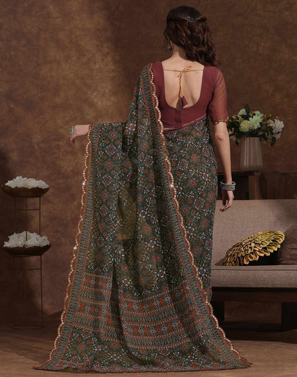 Dark Green Georgette Printed Saree