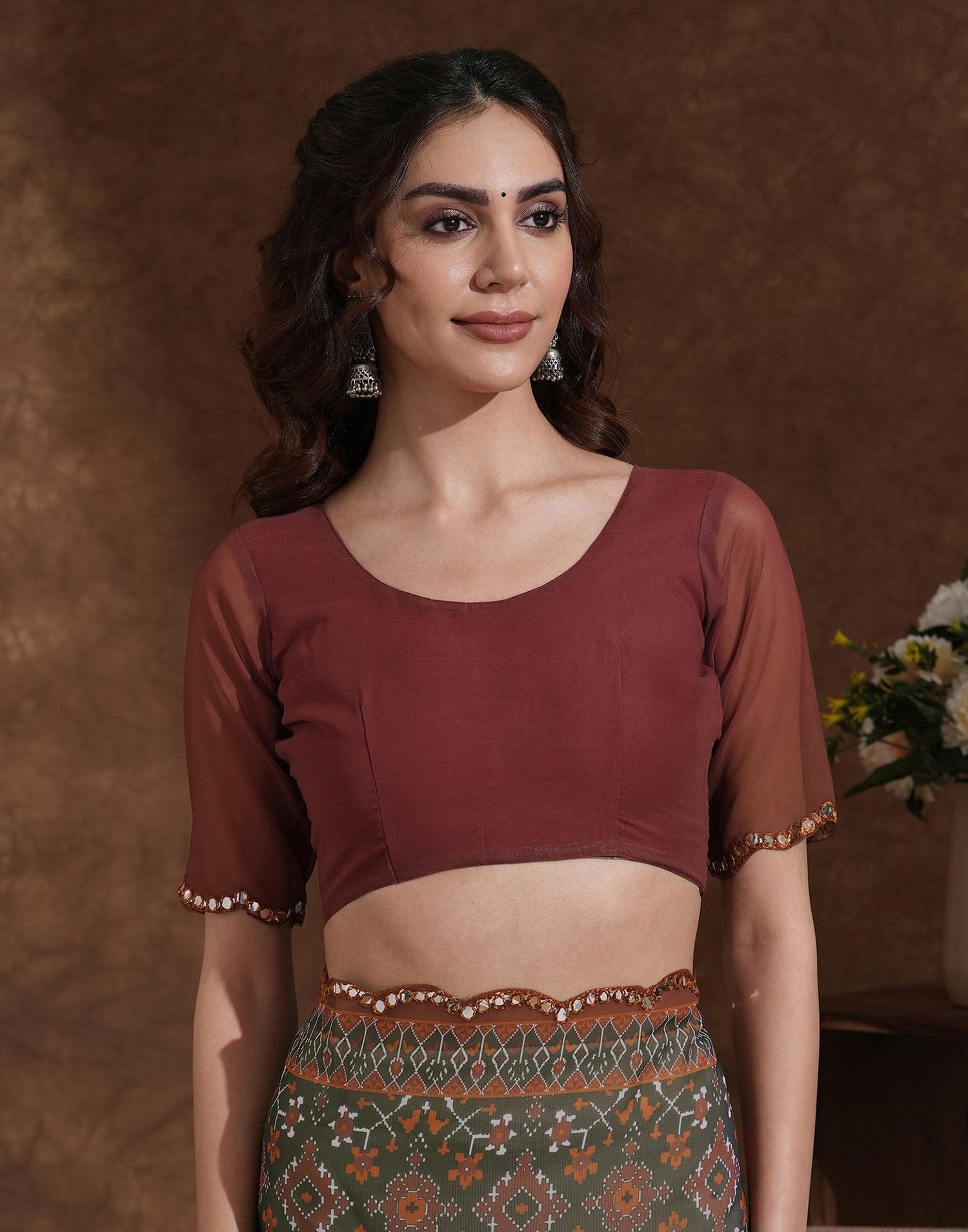 Dark Green Georgette Printed Saree