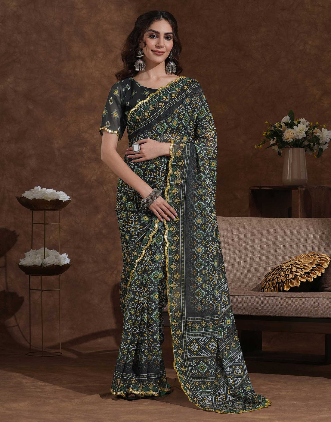 Black Georgette Printed Saree
