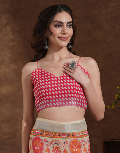 Beige Linen Woven Printed Saree