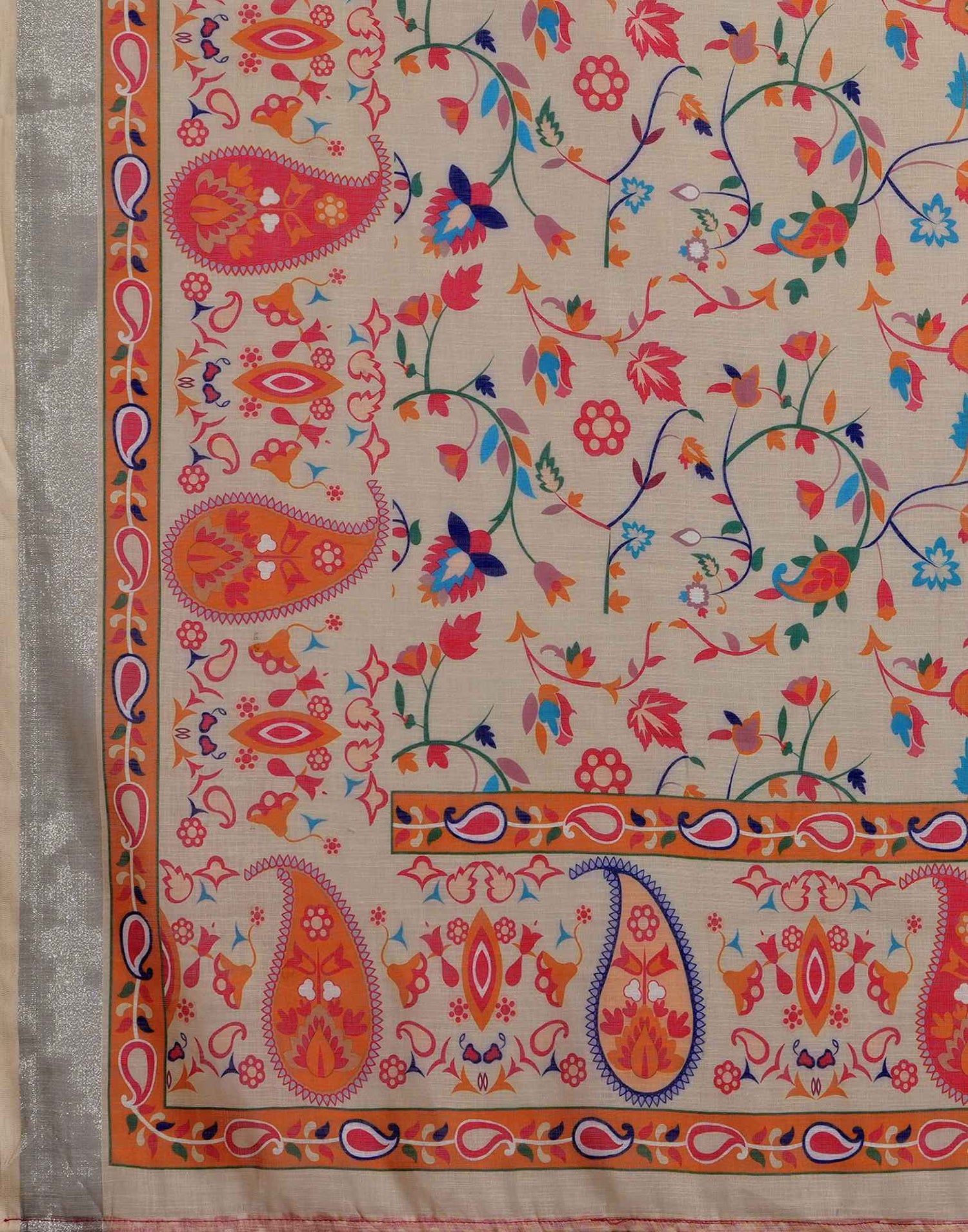 Beige Linen Woven Printed Saree