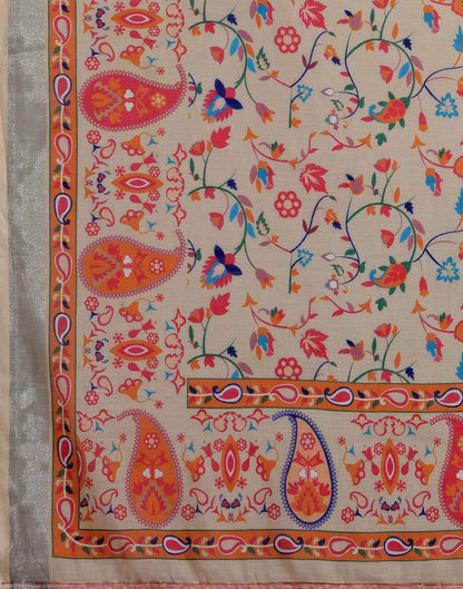 Beige Linen Woven Printed Saree