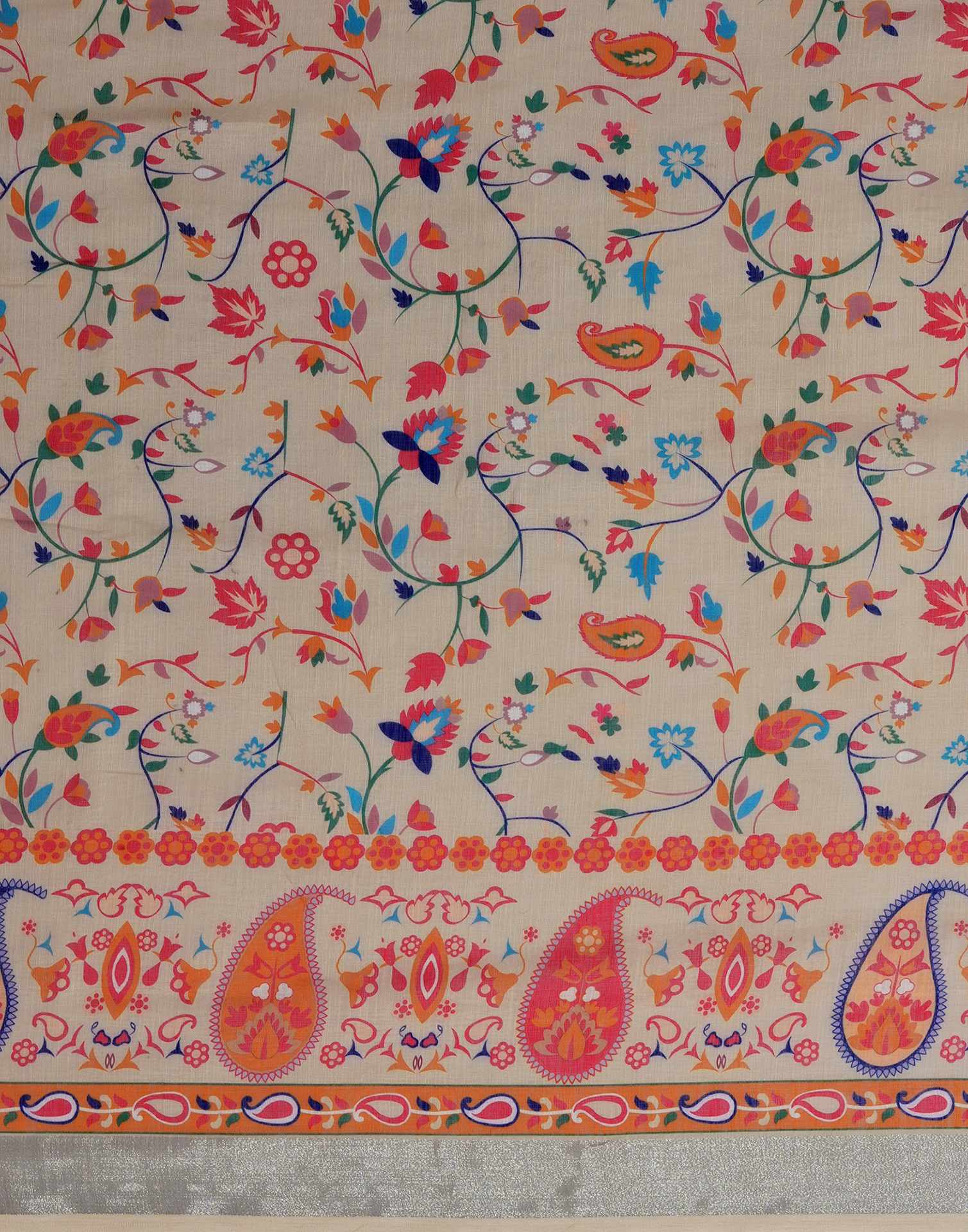 Beige Linen Woven Printed Saree