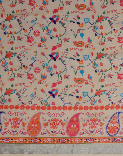Beige Linen Woven Printed Saree