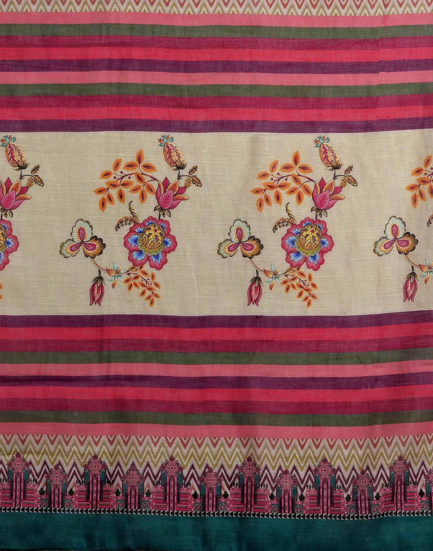 Dusty Beige Linen Woven Printed Saree