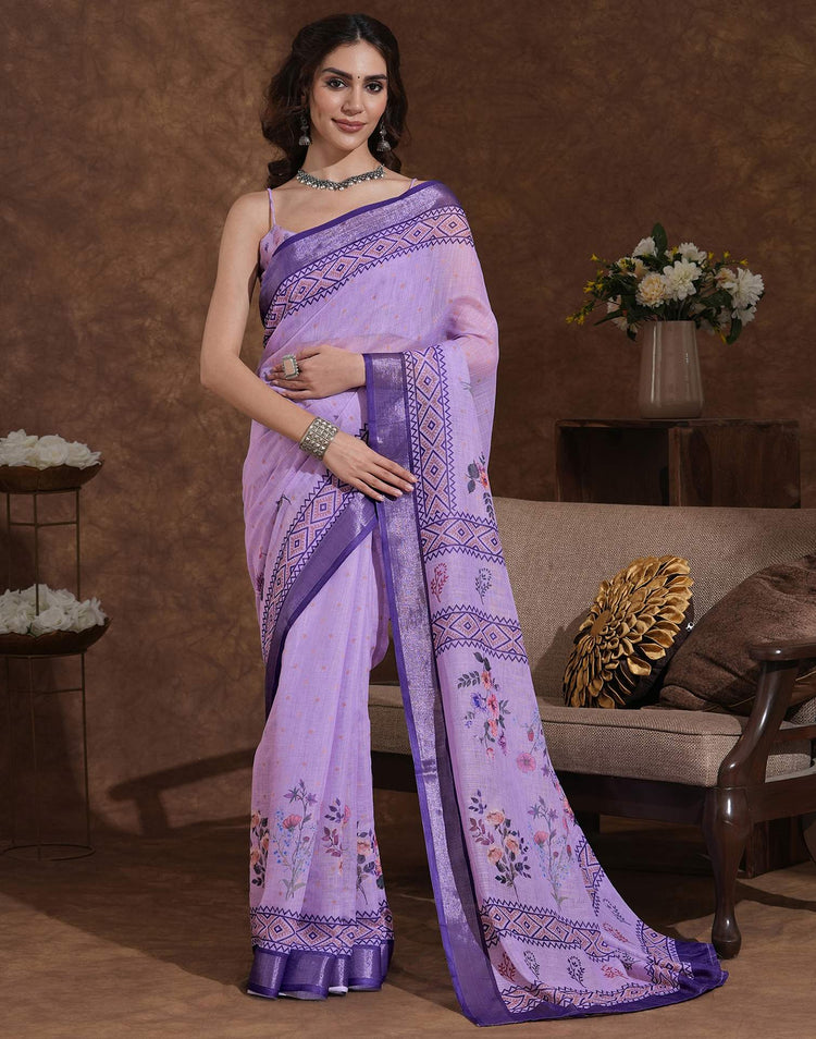 Lavender Linen Woven Printed Saree