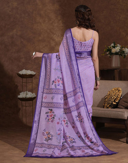 Lavender Linen Woven Printed Saree