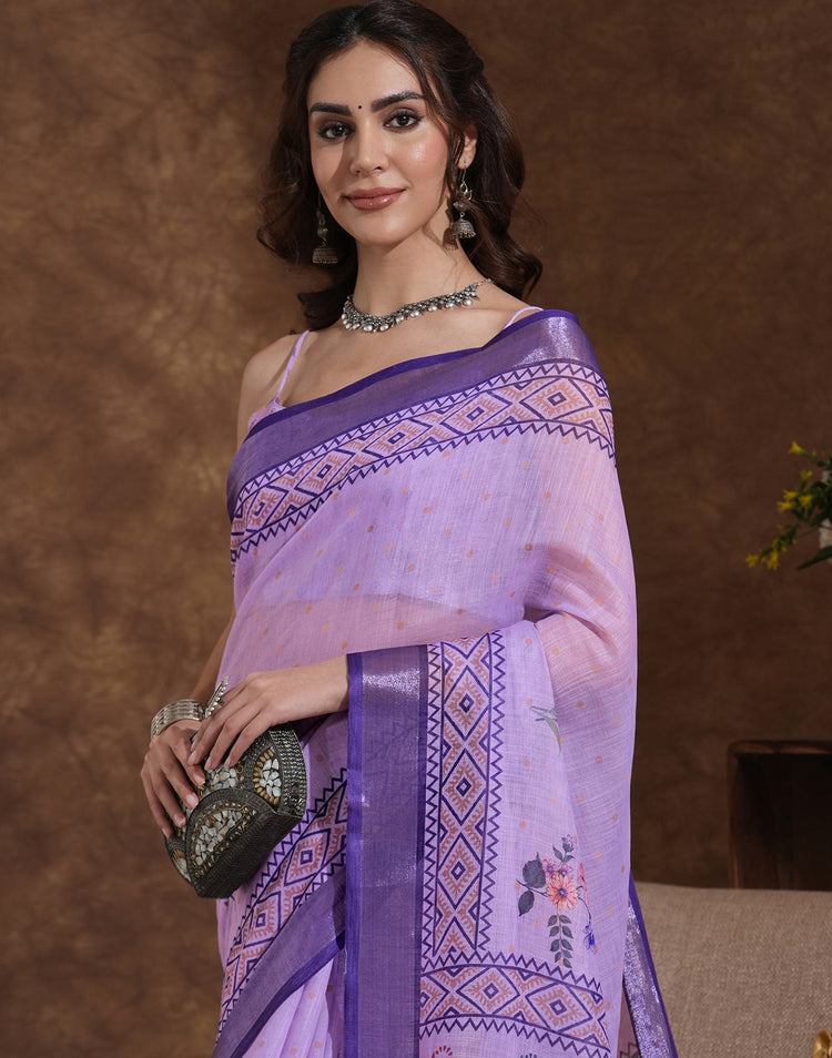 Lavender Linen Woven Printed Saree