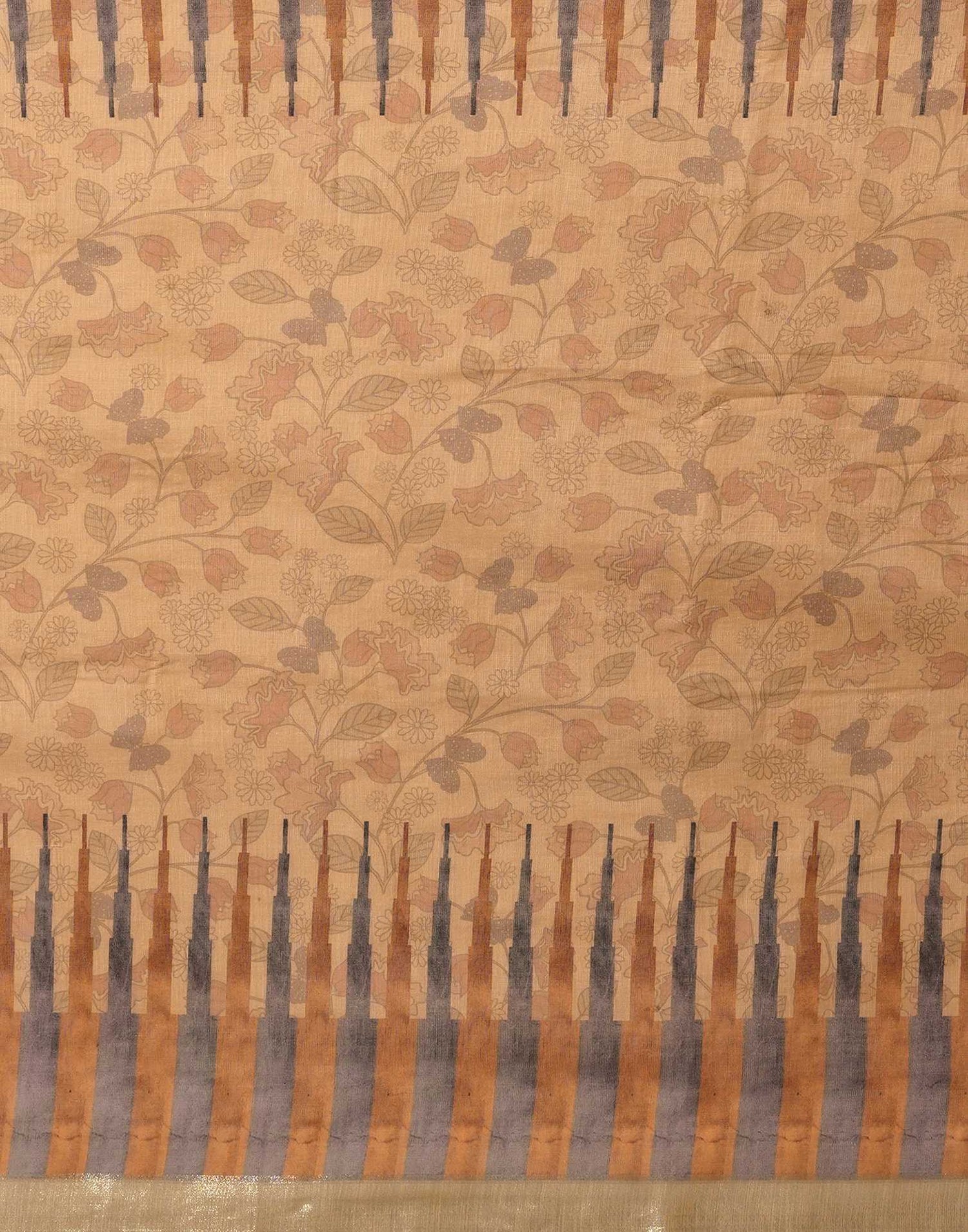 Dark Beige Linen Woven Printed Saree