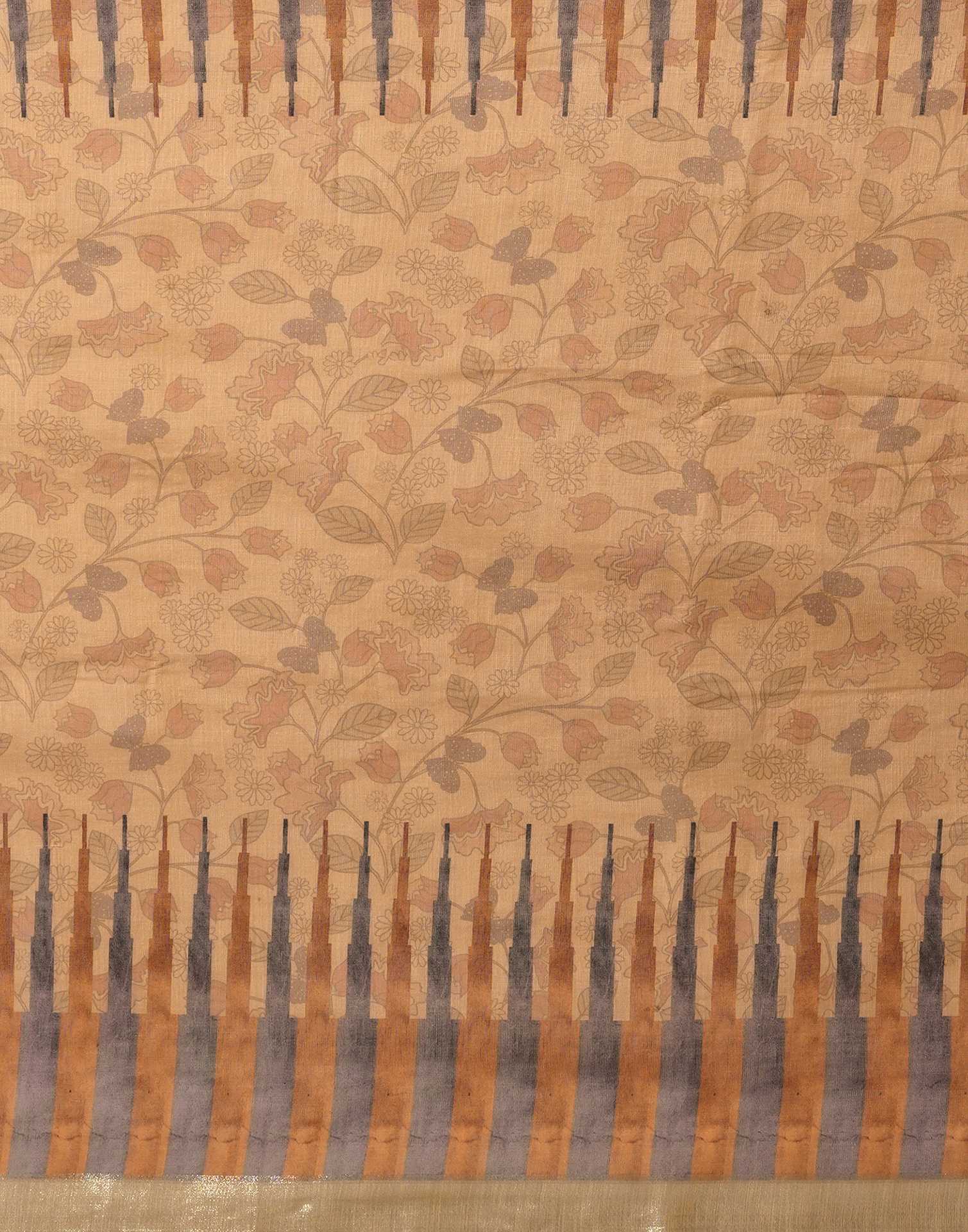 Dark Beige Linen Woven Printed Saree