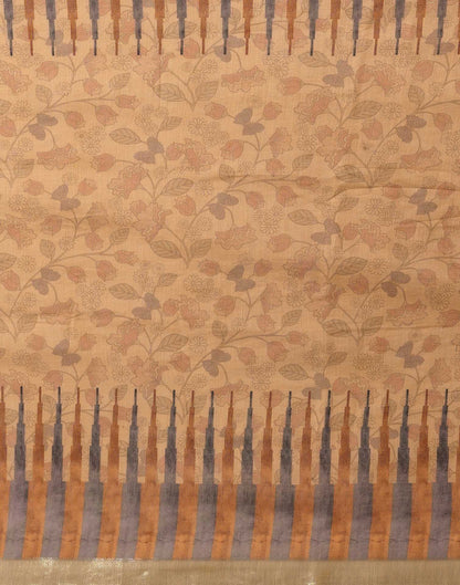Dark Beige Linen Woven Printed Saree